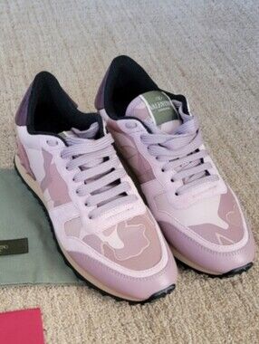 New Valentino Garavani Pink Camo Rockrunner Rockstud Sneakers, Size 37